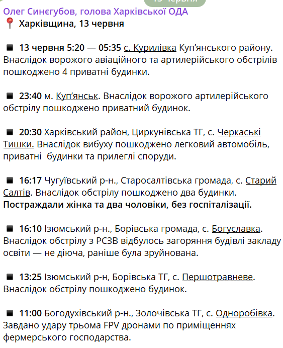 Допис Синєгубова