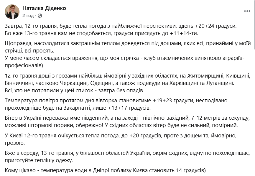 Прогноз погоди в Україні на 12 травня