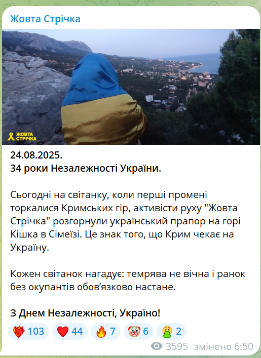 Прапор України вранці майорів на горі Кішка в Криму — подробиці - фото 2