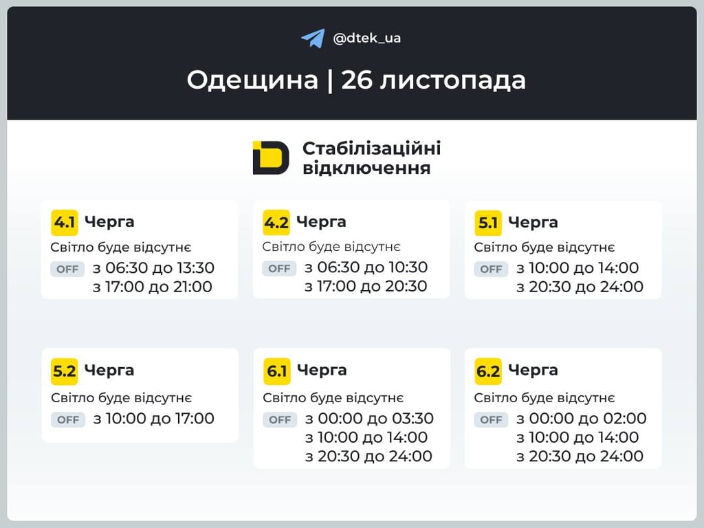 Графіки відключень світла в Одесі