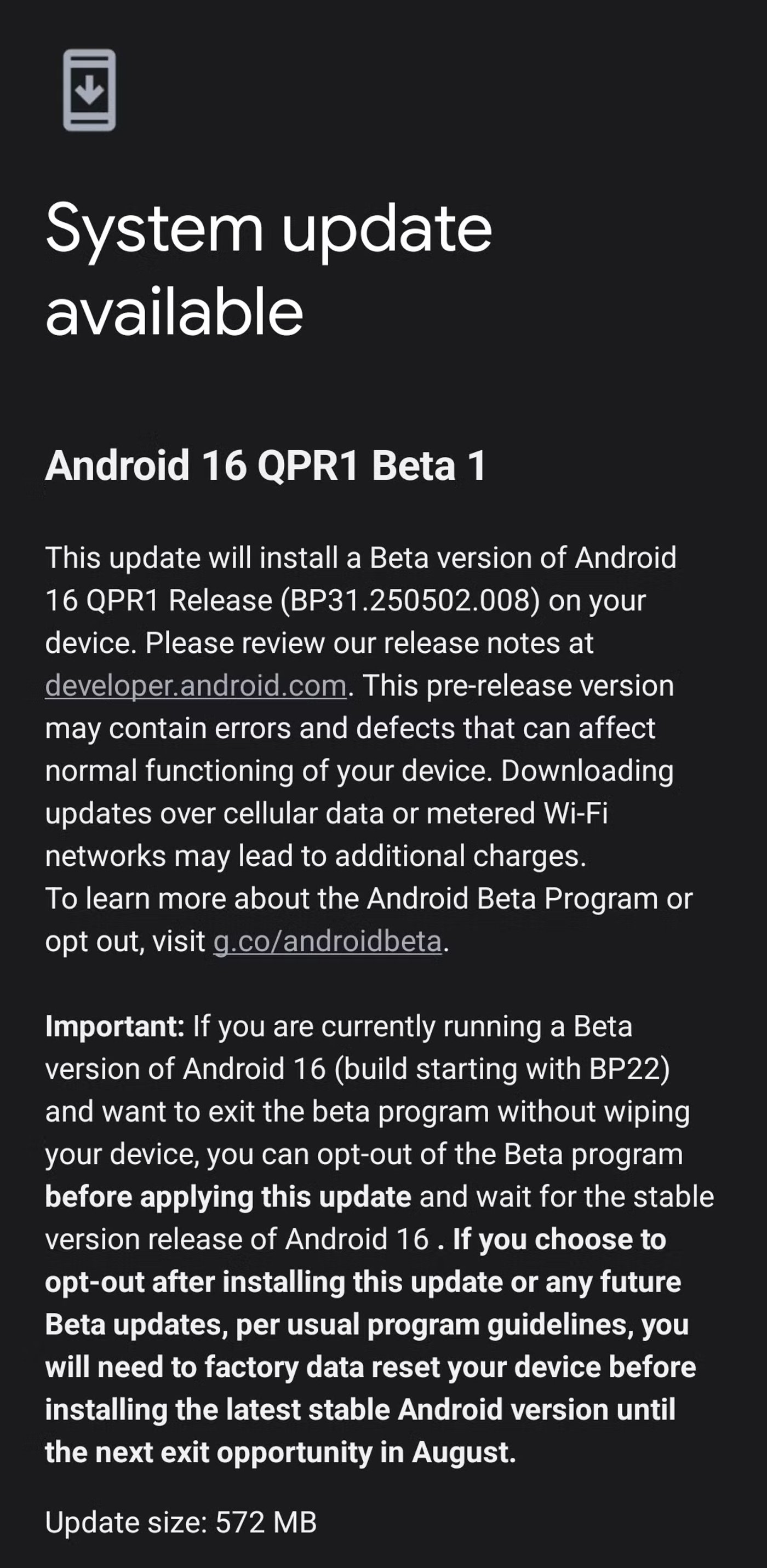Бета-версия Android 16