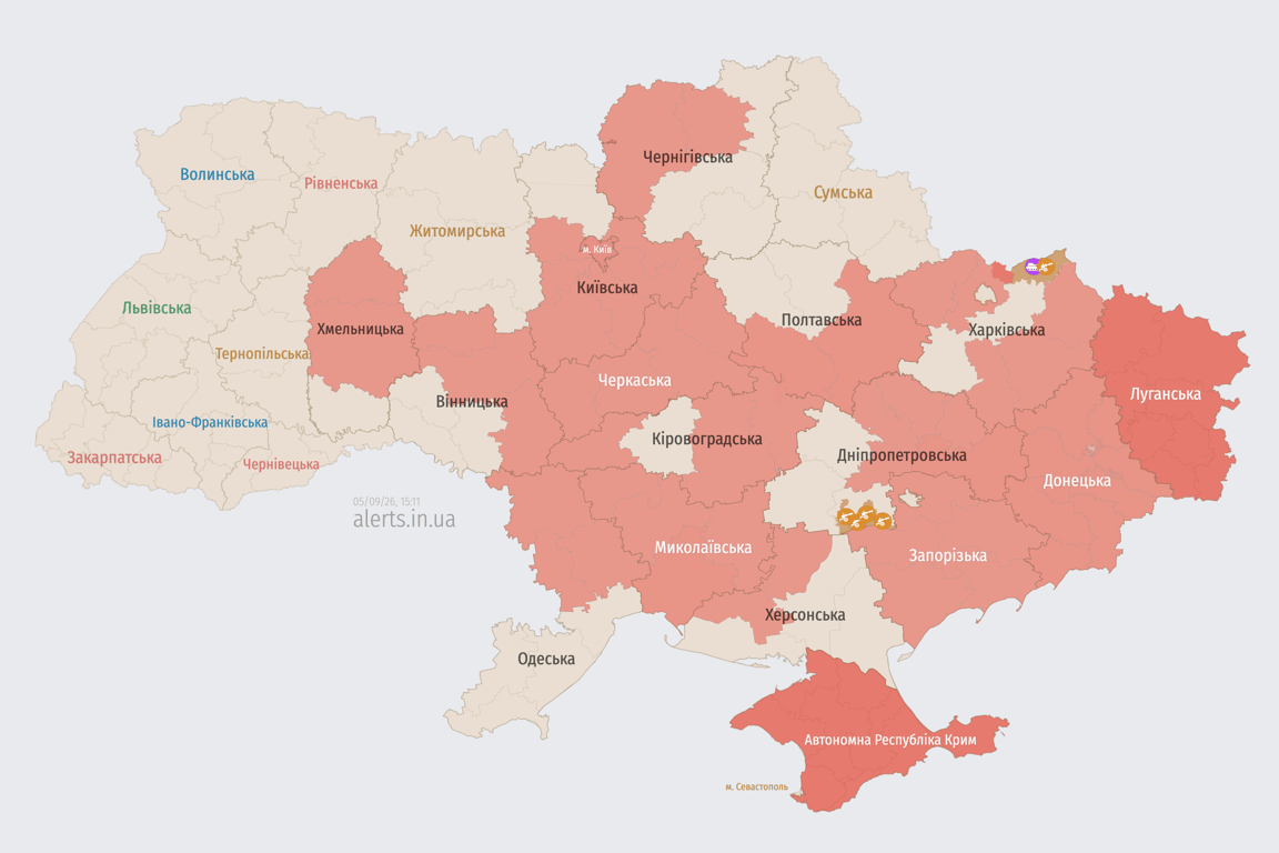Карта повітряних тривог 5 вересня