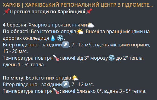 погода в Харкові 4 березня