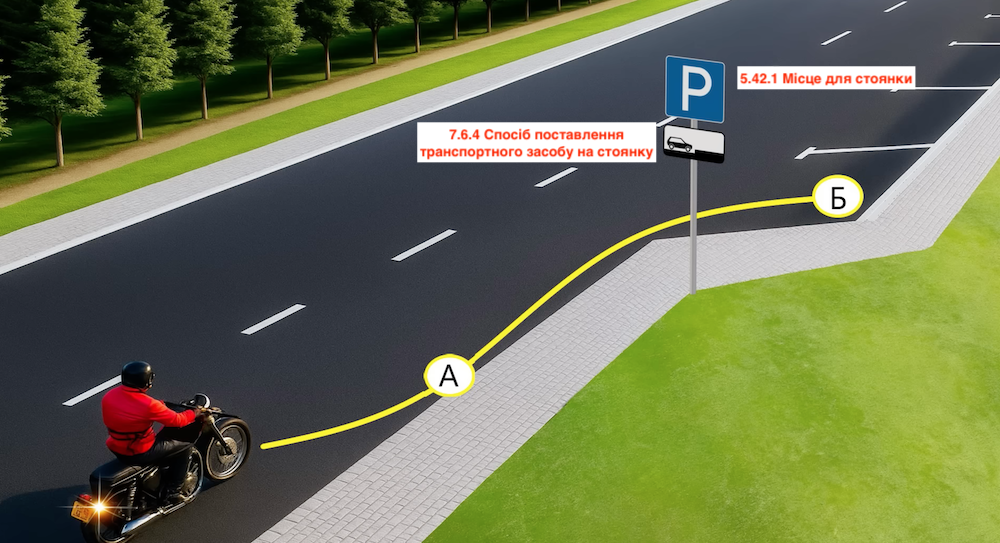 Тест з ПДР: де дозволена стоянка мотоциклісту?