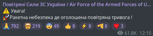 воздушная тревога в Украине 27 сентября