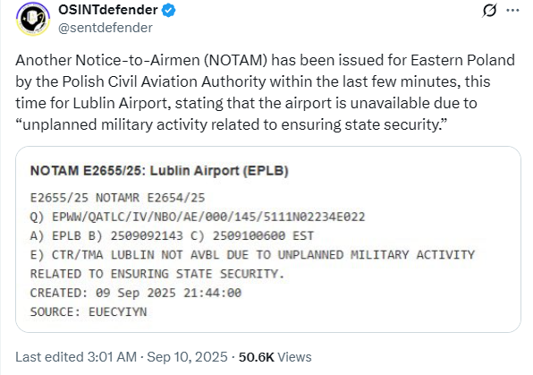 Аэропорты Люблина и Варшавы закрыты на фоне атаки российских дронов 10 сентября - фото 1
