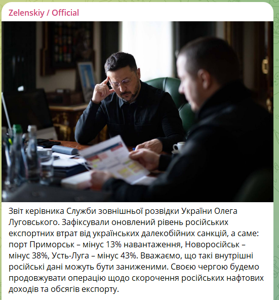 Зеленський назвав втрати РФ через удари по нафтовій інфраструктурі