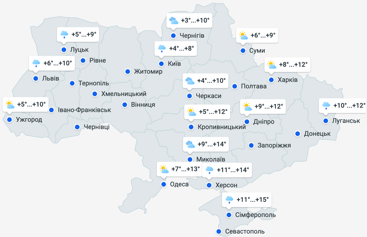 Прогноз погоди в Україні на 12 листопада