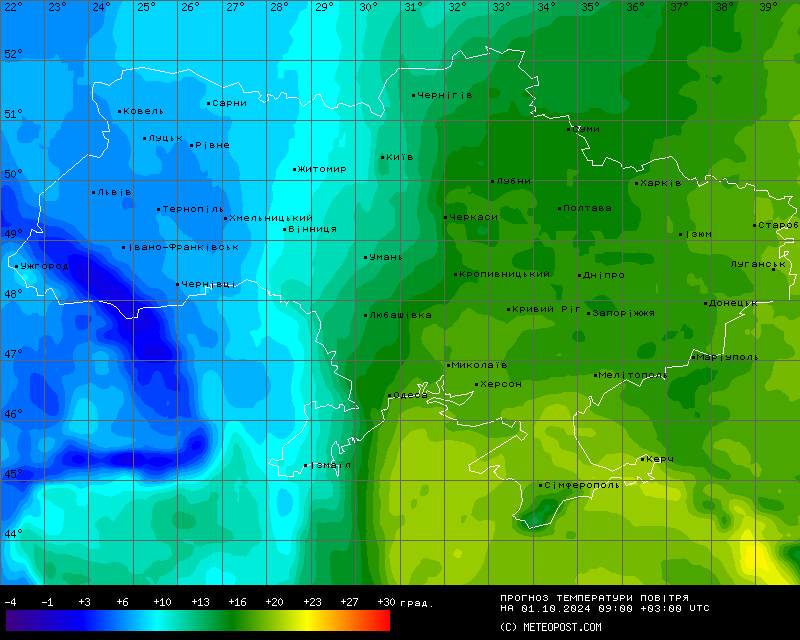 Карта температур на 1 жовтня