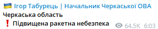Ракетная опасность для Черкасской области утром 25 февраля 2025 года