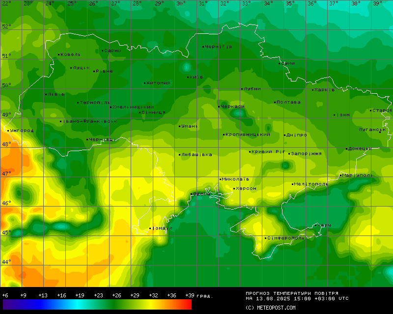 Температури в Україні 14 серпня 2025 року