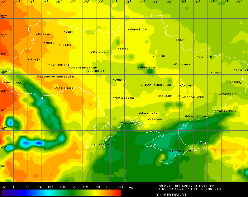 Температурная карта 7 сентября. Фото: Метеопост