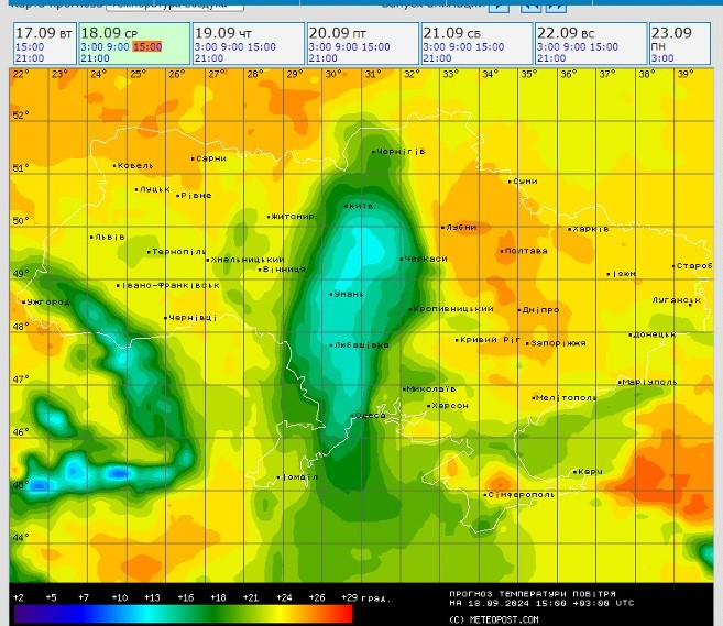 Температура повітря 18 вересня