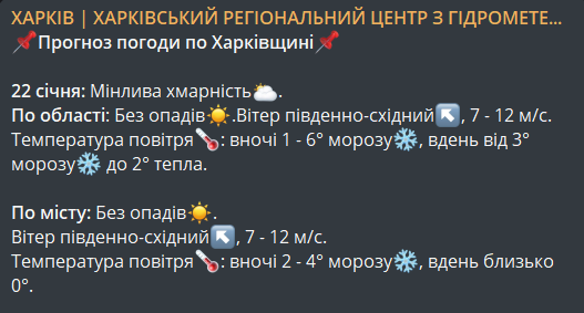 погода у Харкові 22 січня