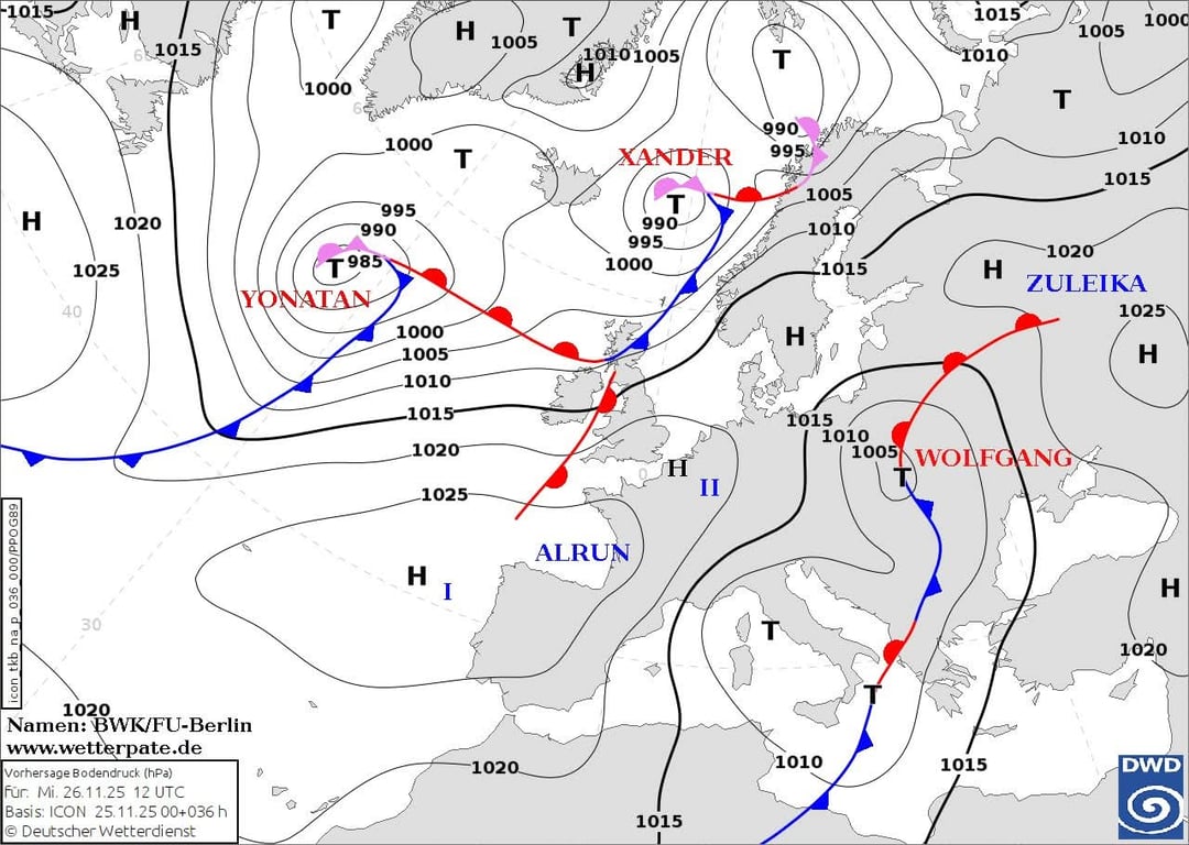 Атмосферные фронты 26 ноября 2025 года