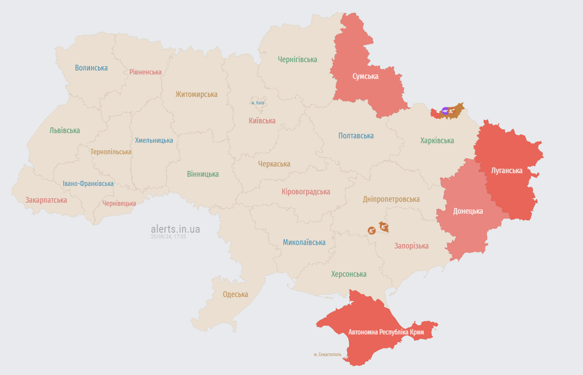 Карта воздушных тревог. Фото: alerts.in.ua