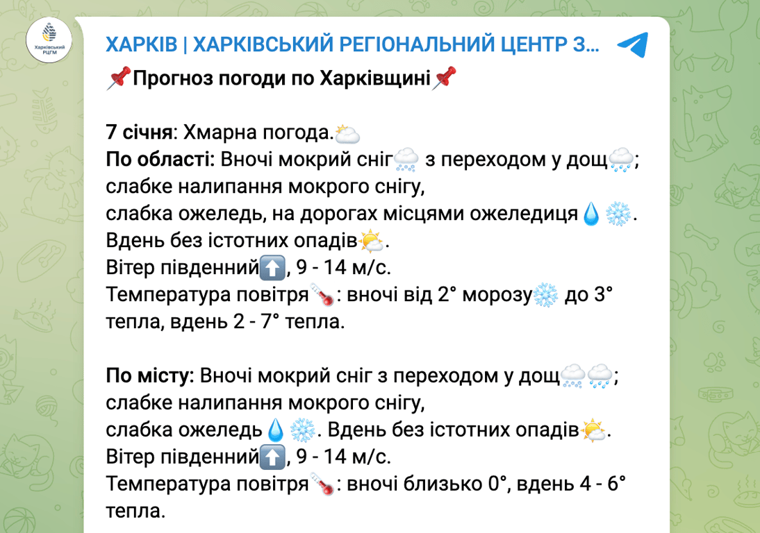 Прогноз погоди у Харкові 7 січня