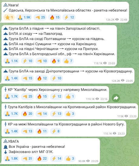 Росіяни підняли МіГ-31К - по всій Україні ракетна небезпека 7 листопада