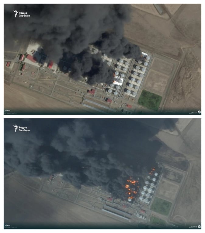 Другу добу палає нафтобаза у Росії, яку атакували дрони ЗСУ — дим простягається на 25 км - фото 1