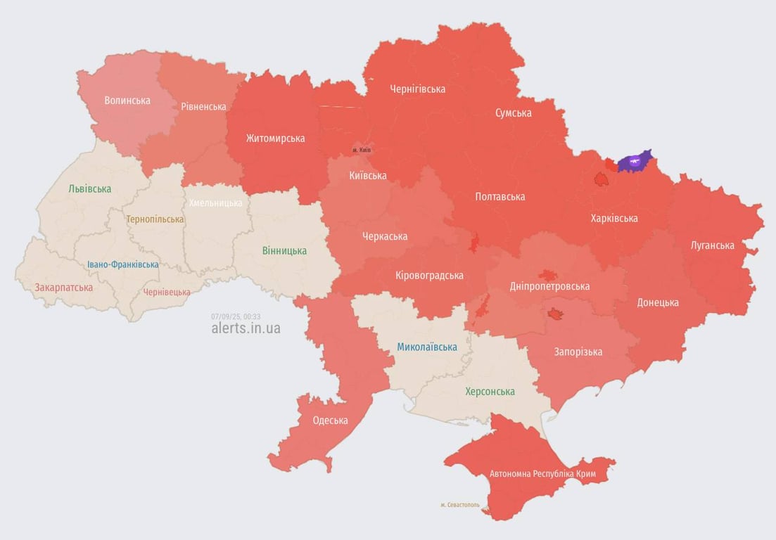Повітряна тривога вночі 7 вересня 2025 року