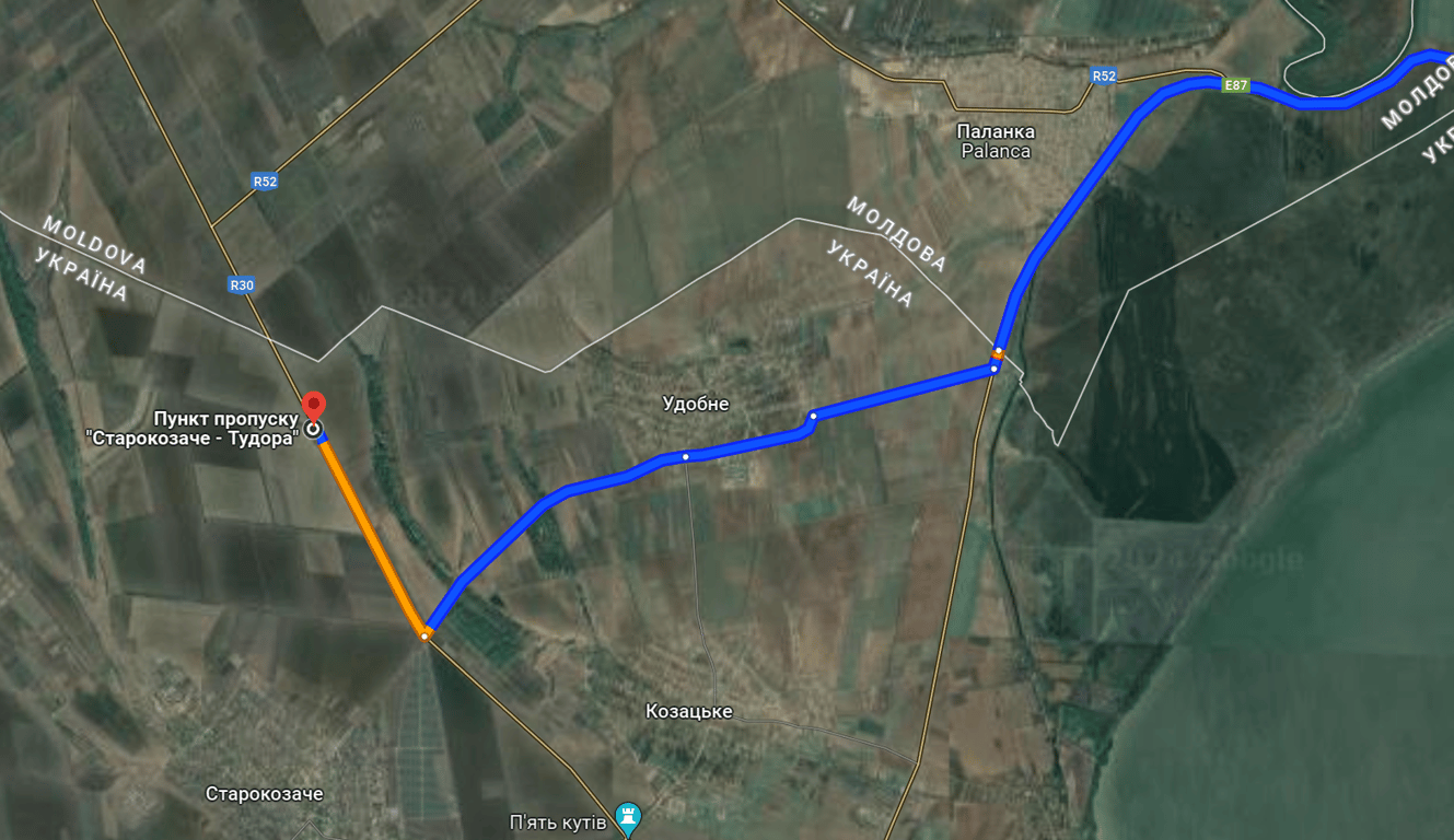 Затор на ПП "Старокозаче" сьогодні, 27 квітня. Фото: Google Maps