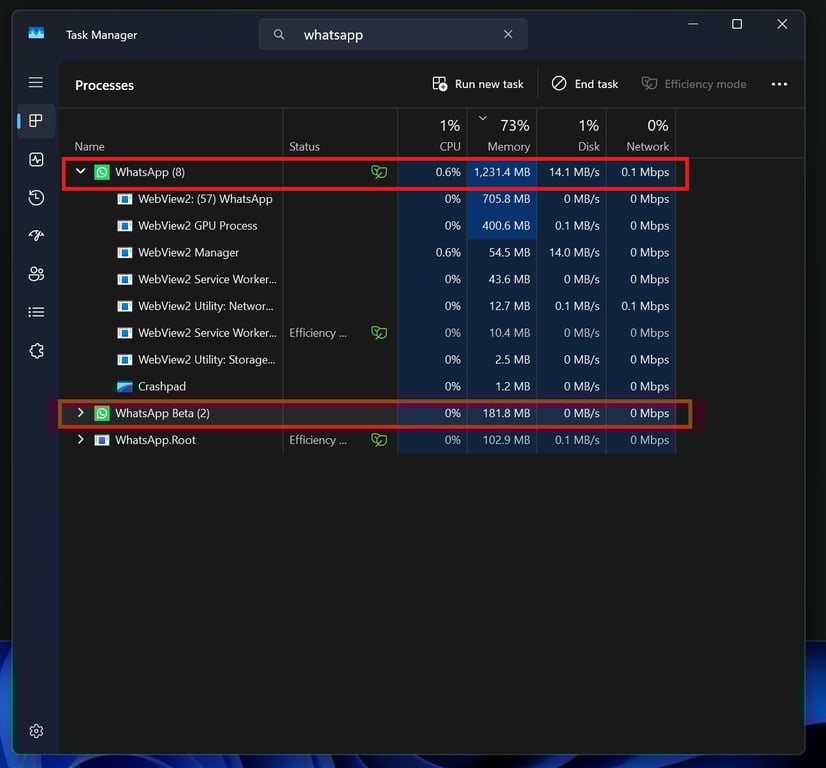 WhatsApp RAM consumption