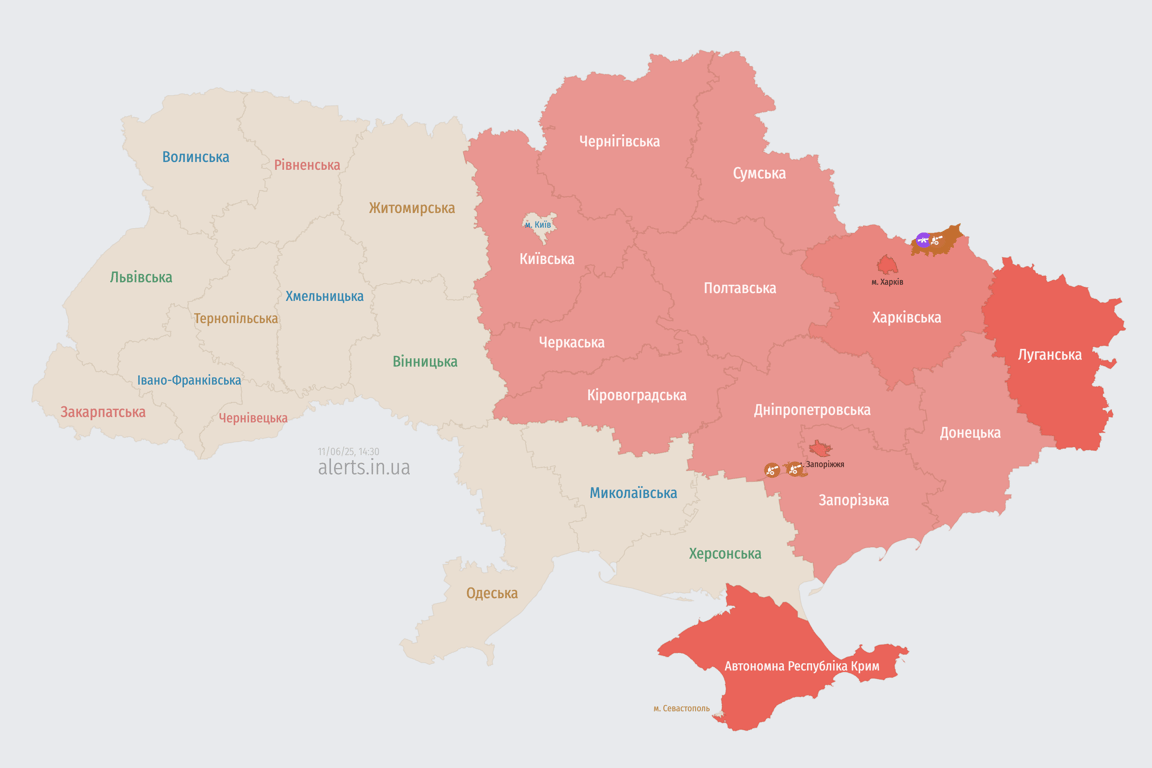 Карта повітряних тривог 11 червня