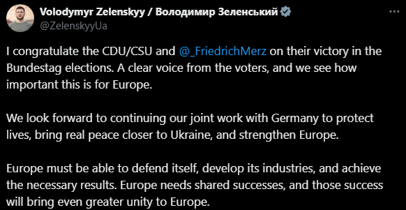 Зеленський привітав Мерца — до чого закликав майбутнього канцлера - фото 1