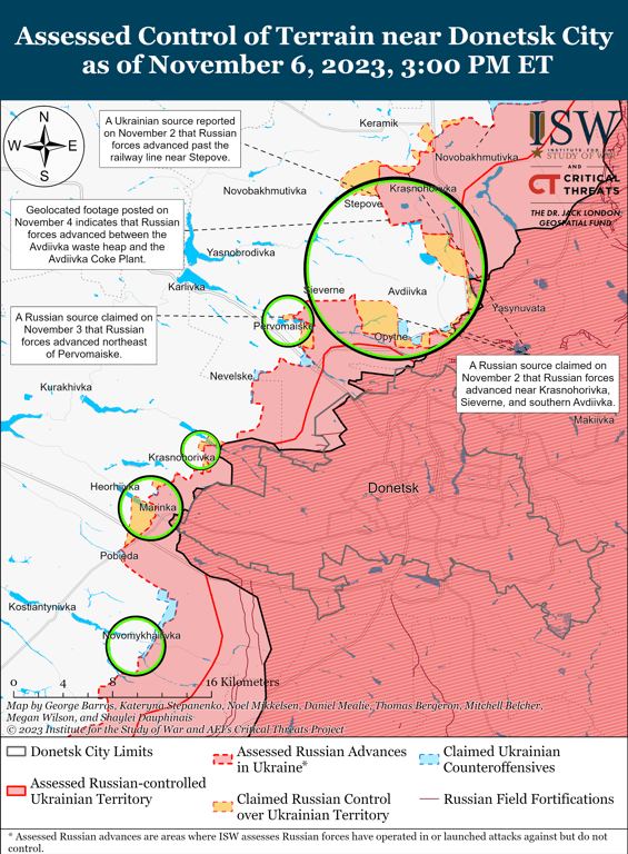 Карта бойових дій на Авдіївському напрямку від ISW