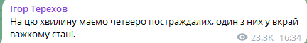 Скриншот допису Ігоря Терехова