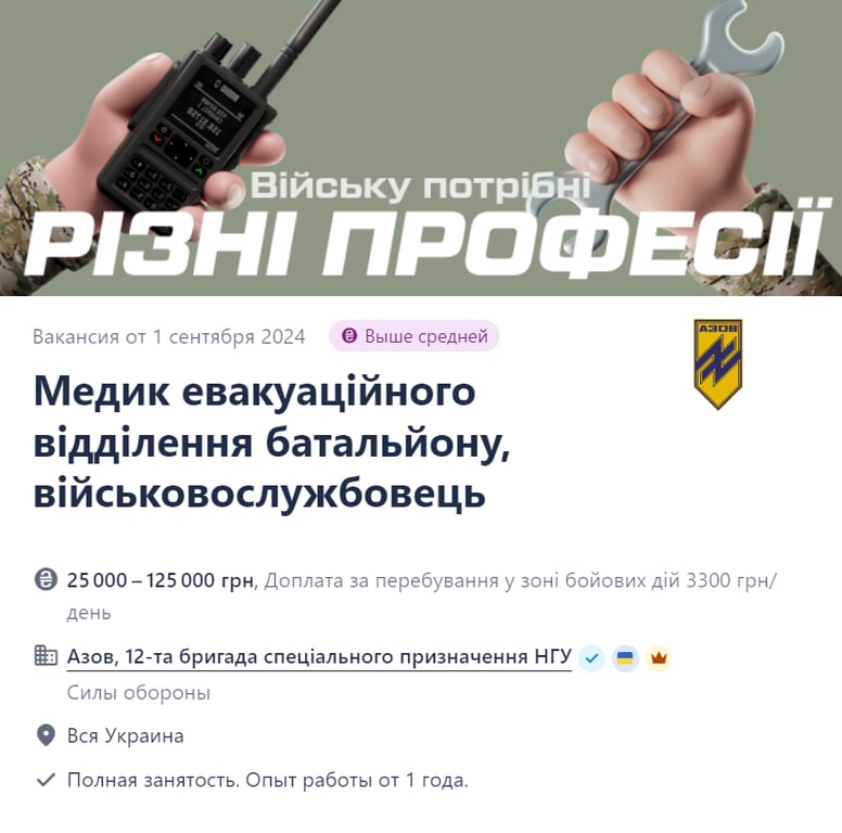 "Азову" потрібні медики в евакуаційну бригаду — нова вакансія в полку - фото 1