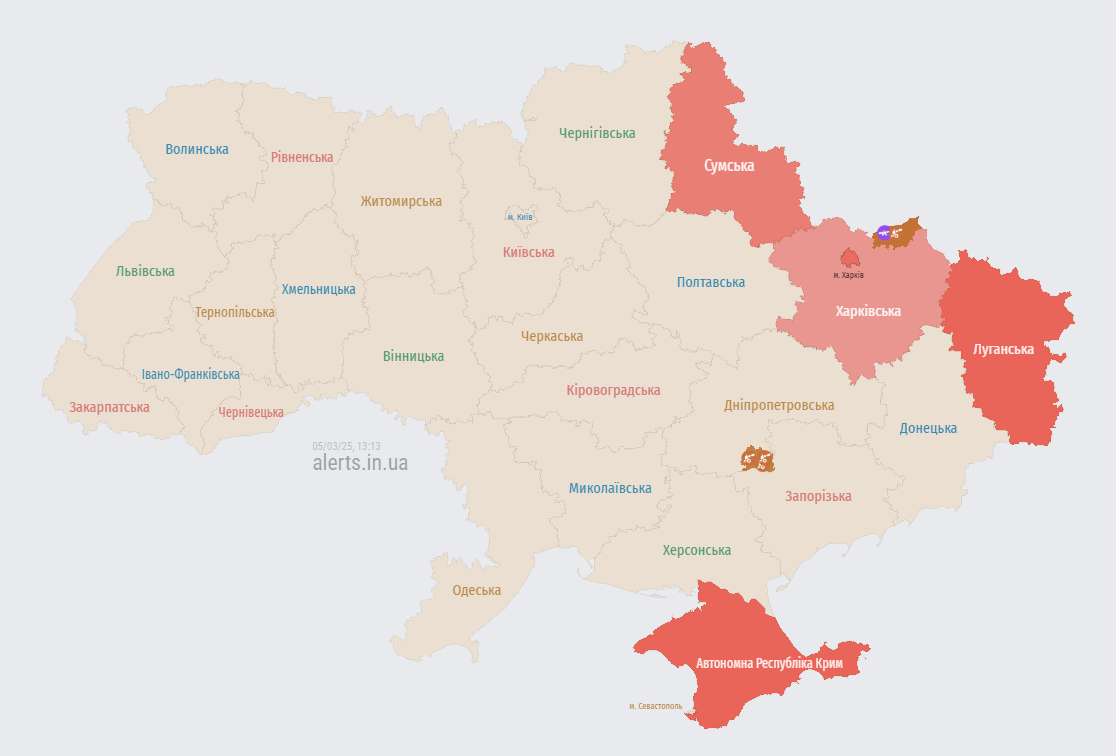 Карта повітряних тривог 5 березня