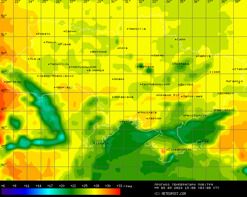 Температурная карта 8 сентября. Фото: Метеопост