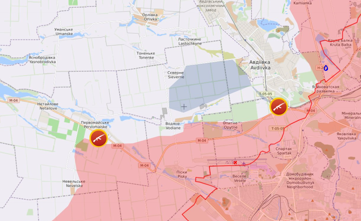 Карта бойових дій на Мар'їнському напрямку від Liveuamap. Фото: скриншот