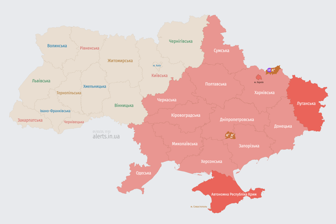 Карта повітряних тривог 1 березня