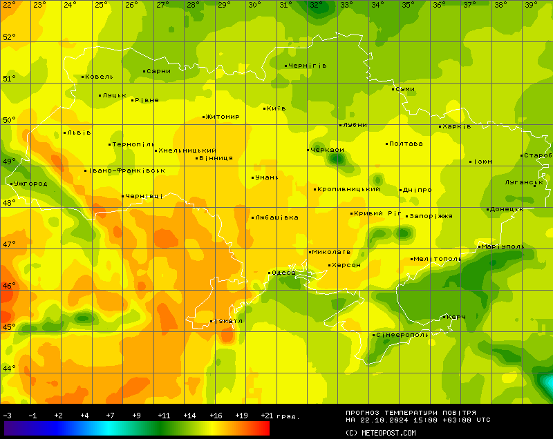 Температурна карта. Фото: Метеопост