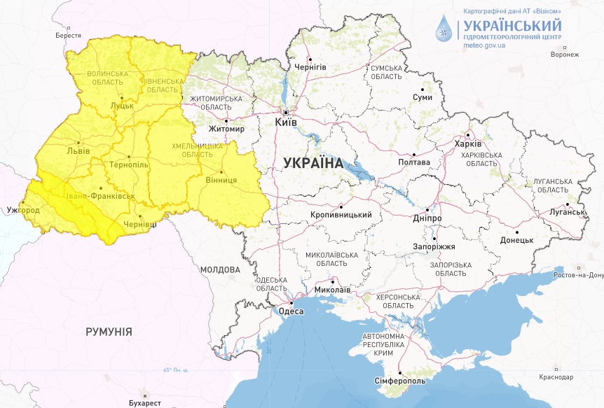 Карта опасных гидрологических явлений в Украине сегодня, 25 января, от Укргидрометцентра