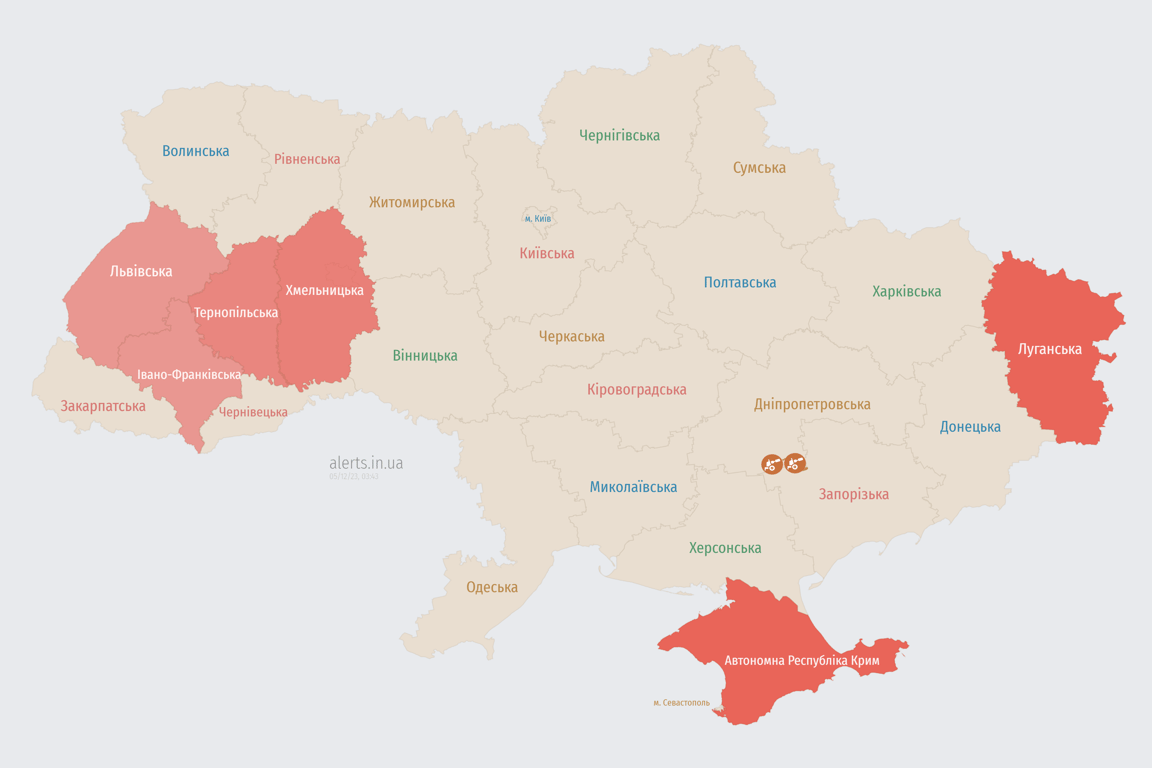 Карта воздушных тревог в Украине сегодня, 5 декабря