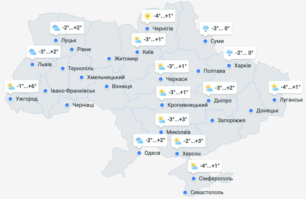 Прогноз погоди в Україні на 4 лютого