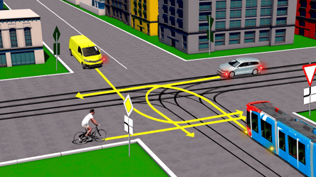 Тест ПДД на перекрестке — кто должен уступить дорогу трамваю - 285x160