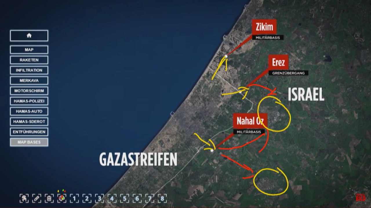 Военные базы и пограничный пункт, атакованные в Израиле