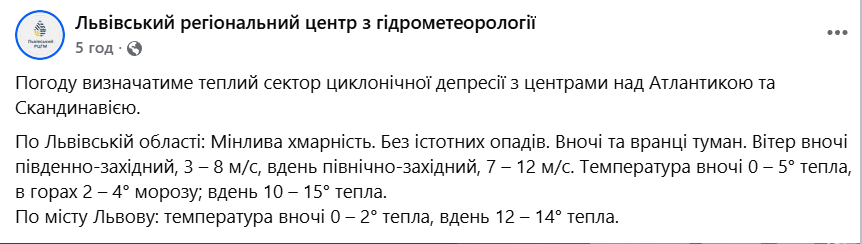 Погода у Львові 4 березня