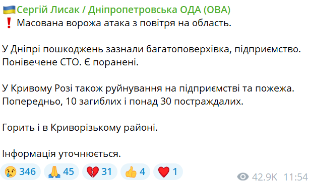 обстріли Дніпропетровщини