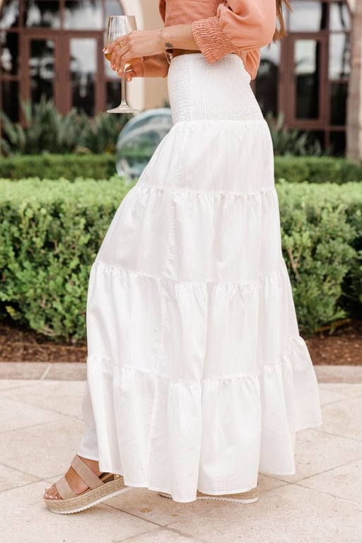 Белая многослойная хлопковая юбка макси