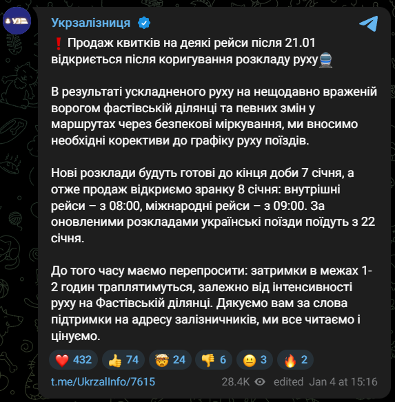 Зміни в русі поїздів УЗ