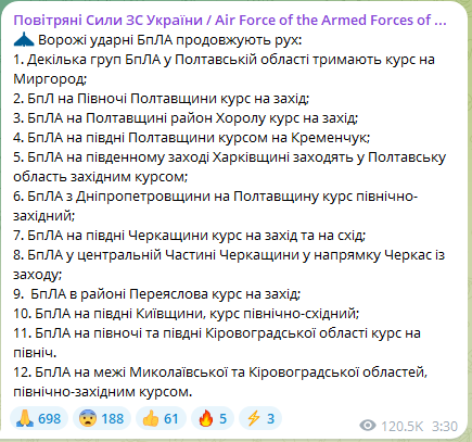 Атака ударних БпЛА на Україну вночі 24 вересня