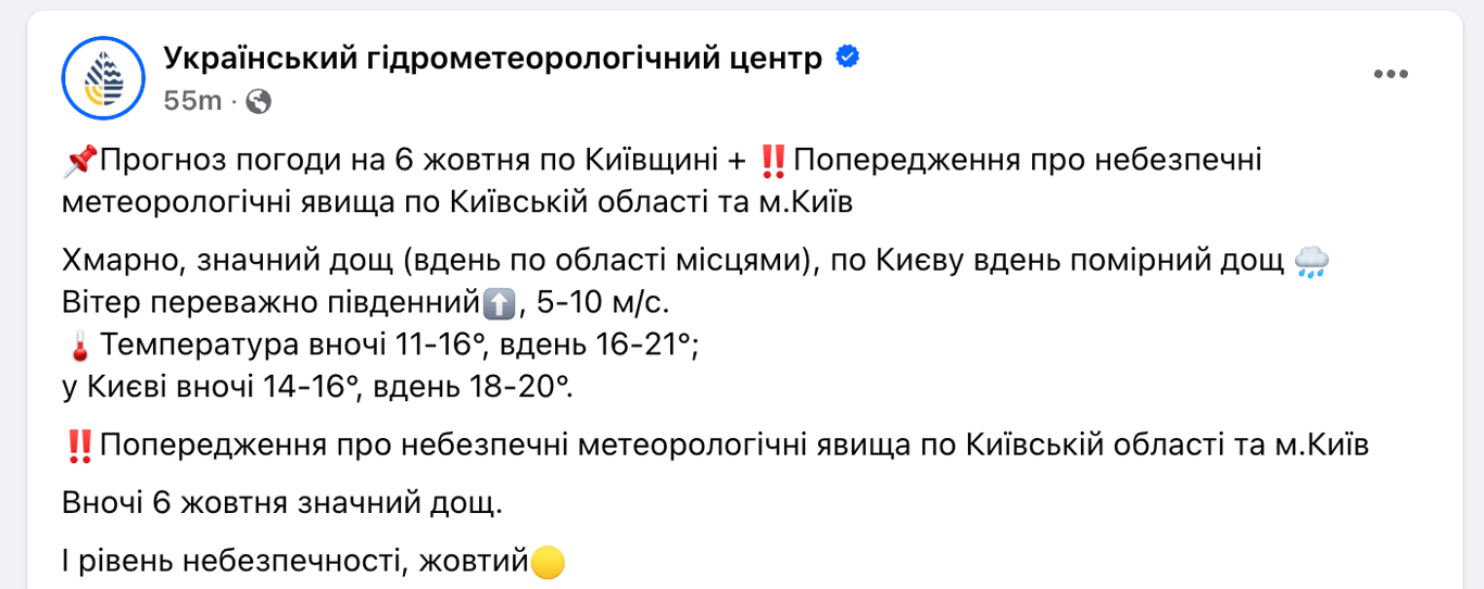 Погода у Києві 6 жовтня