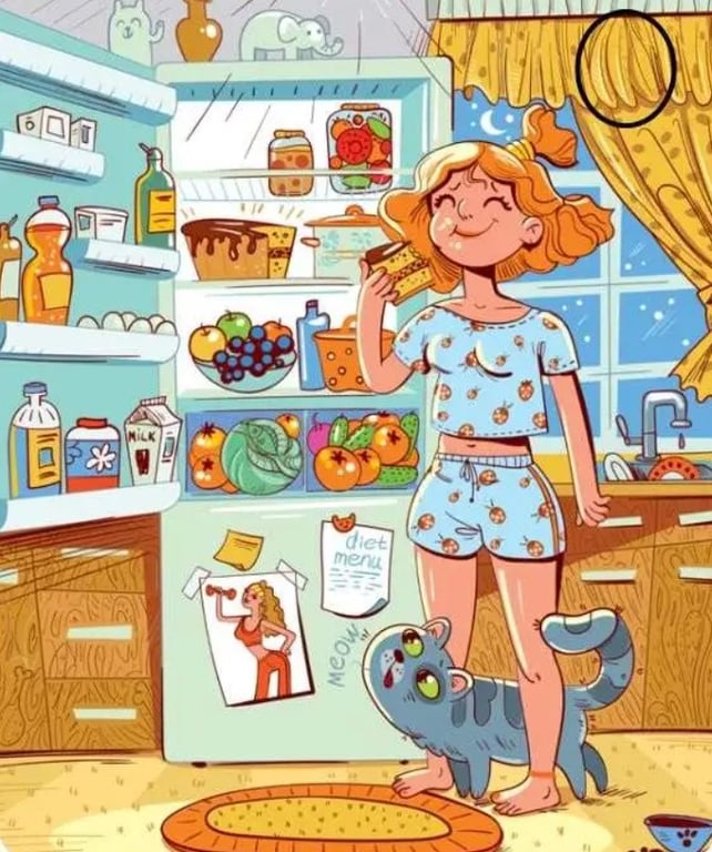 Ніч, кіт, холодильник — знайдіть банани в оптичній ілюзії про нездорову їжу - фото 2