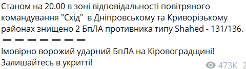 В Києві та низці областей оголошено повітряну тривогу — загроза БПЛА та балістики