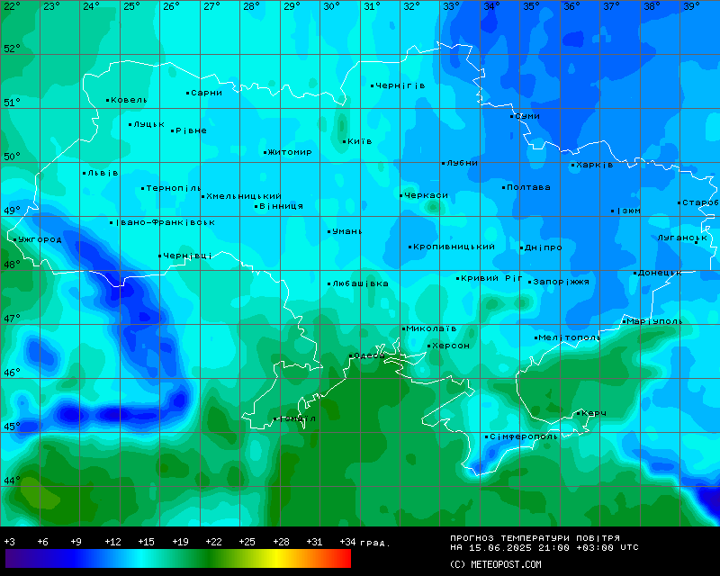 Температури в Україні 15 червня 2025 року